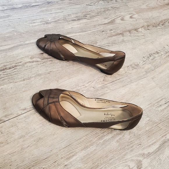 Mark Lemp Classics flats sandals peep toe metallic pewter shoes size 9.5 leather - Picture 4 of 10